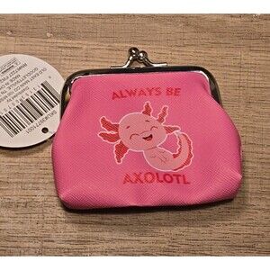 ALWAYS BE AXOLOTL PINK Plush Coin Purse Wallet Money Bag Pouch Kiss Lock